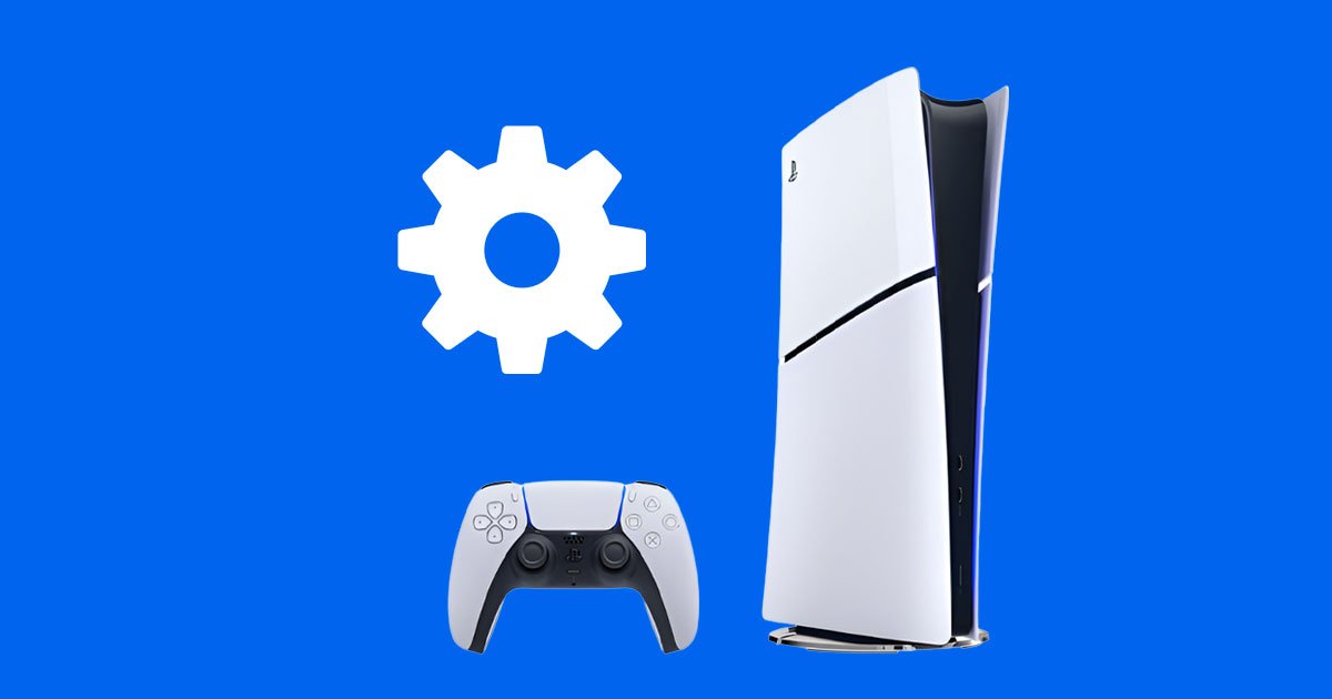 Ps5-slim-con-dualsense ps5 slim y dualsense en fondo azul, con un icono de ajuste