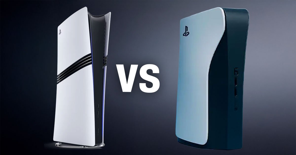 Comparación entre la PS5 Pro y la PS6 con diseño frente a frente.