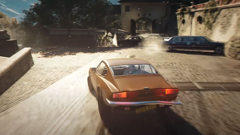 Persecución en auto clásico en gameplay de 007 First Light en PS5