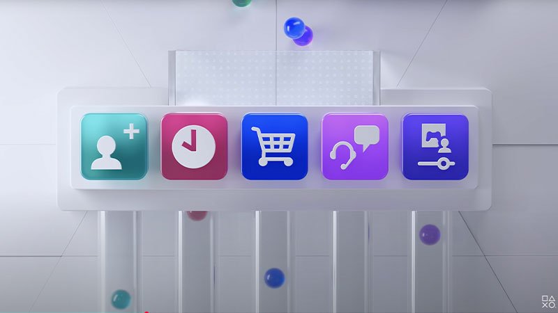 Nueva App PlayStation Family: Controla tu PS5 y cuida a tu familia gamer 6 Íconos que representan las funciones de la PlayStation Family App como control de tiempo, compras y usuarios.